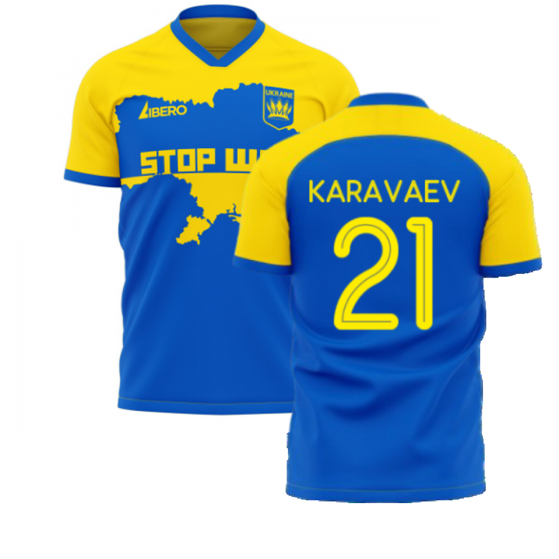 Ukraine Stop War Concept Football Kit (Libero) - Blue (KARAVAEV 21)